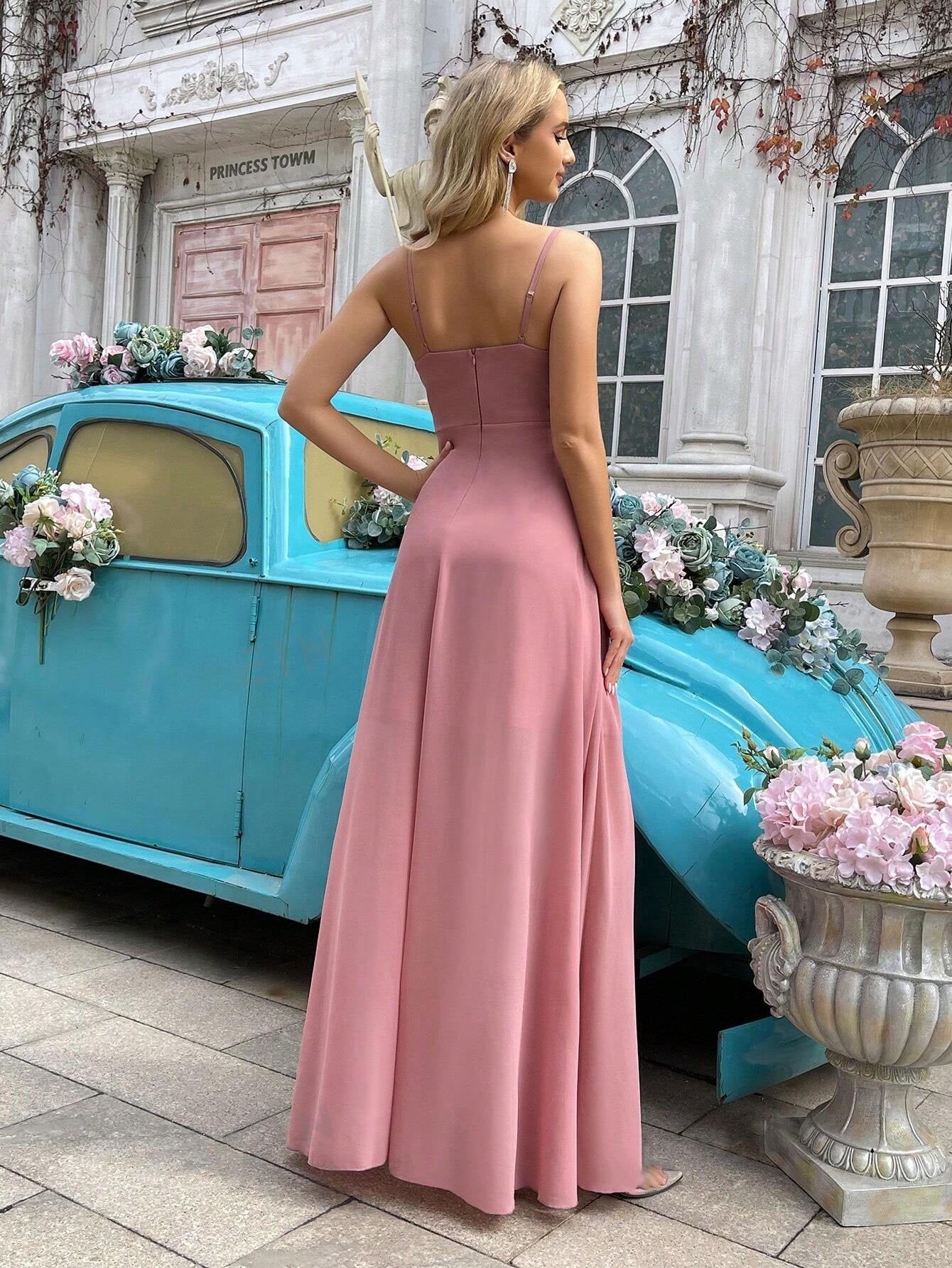 Women's Bridesmaid Dresses for Wedding Long Chiffon Formal Evening Prom Gown with Slit Side