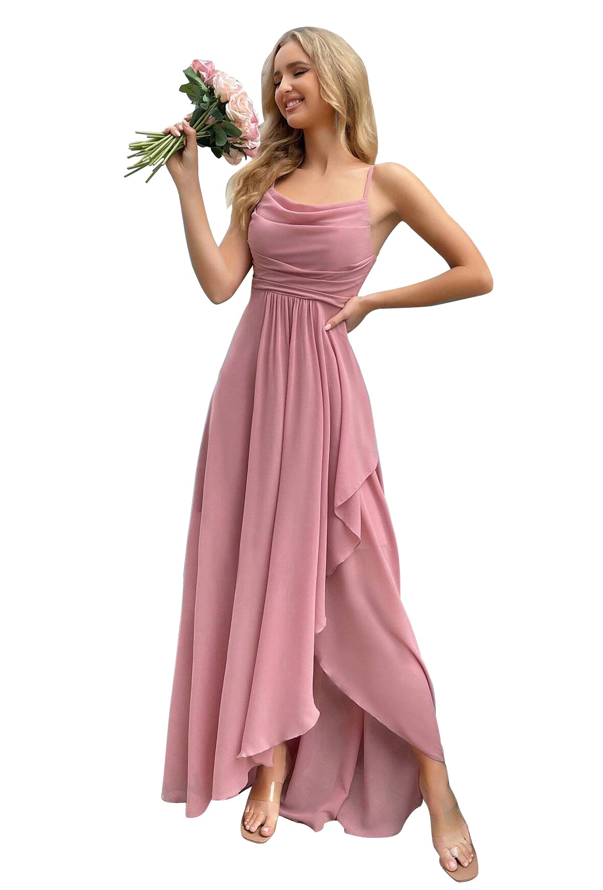 Women's Bridesmaid Dresses for Wedding Long Chiffon Formal Evening Prom Gown with Slit Side