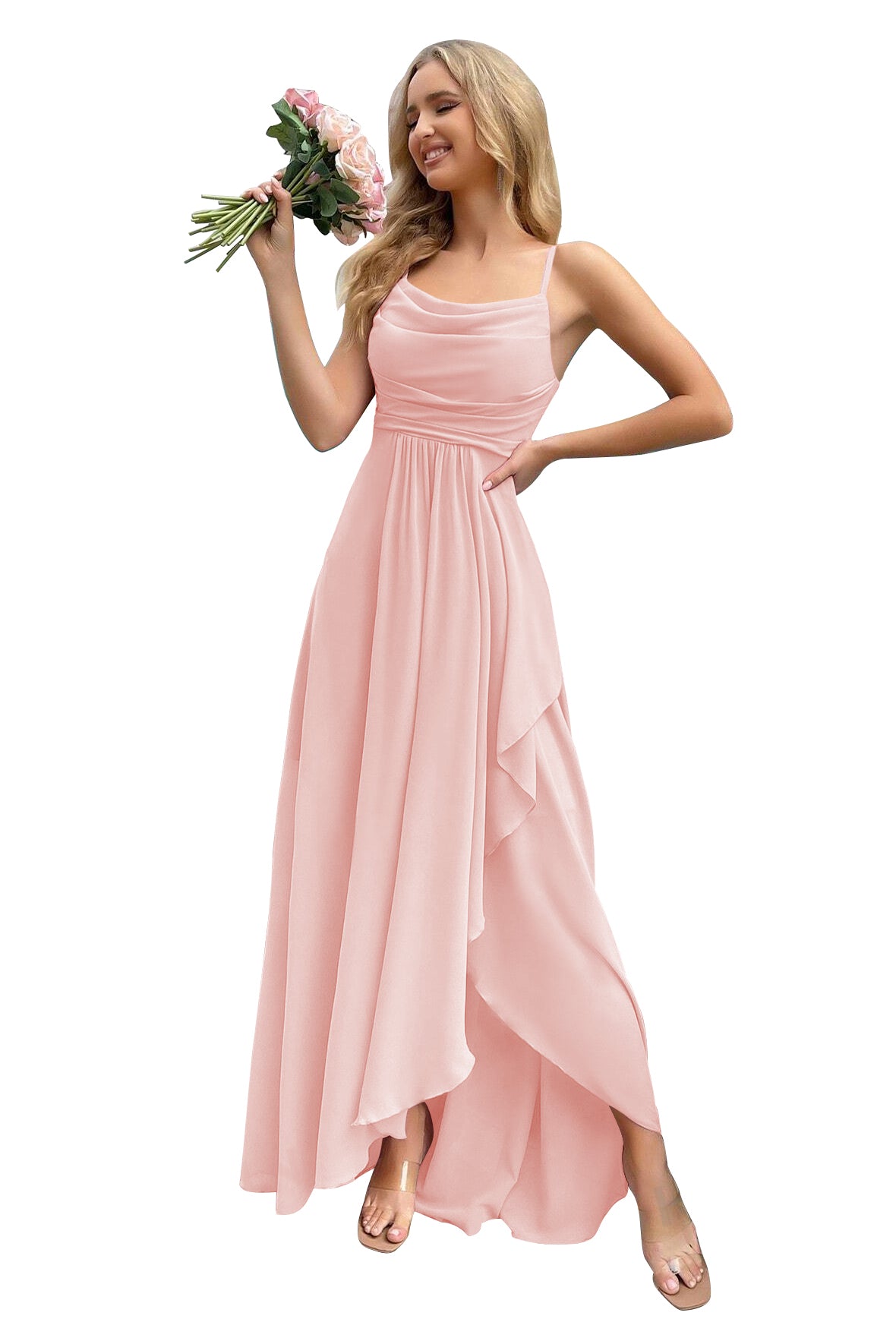 Women's Bridesmaid Dresses for Wedding Long Chiffon Formal Evening Prom Gown with Slit Side