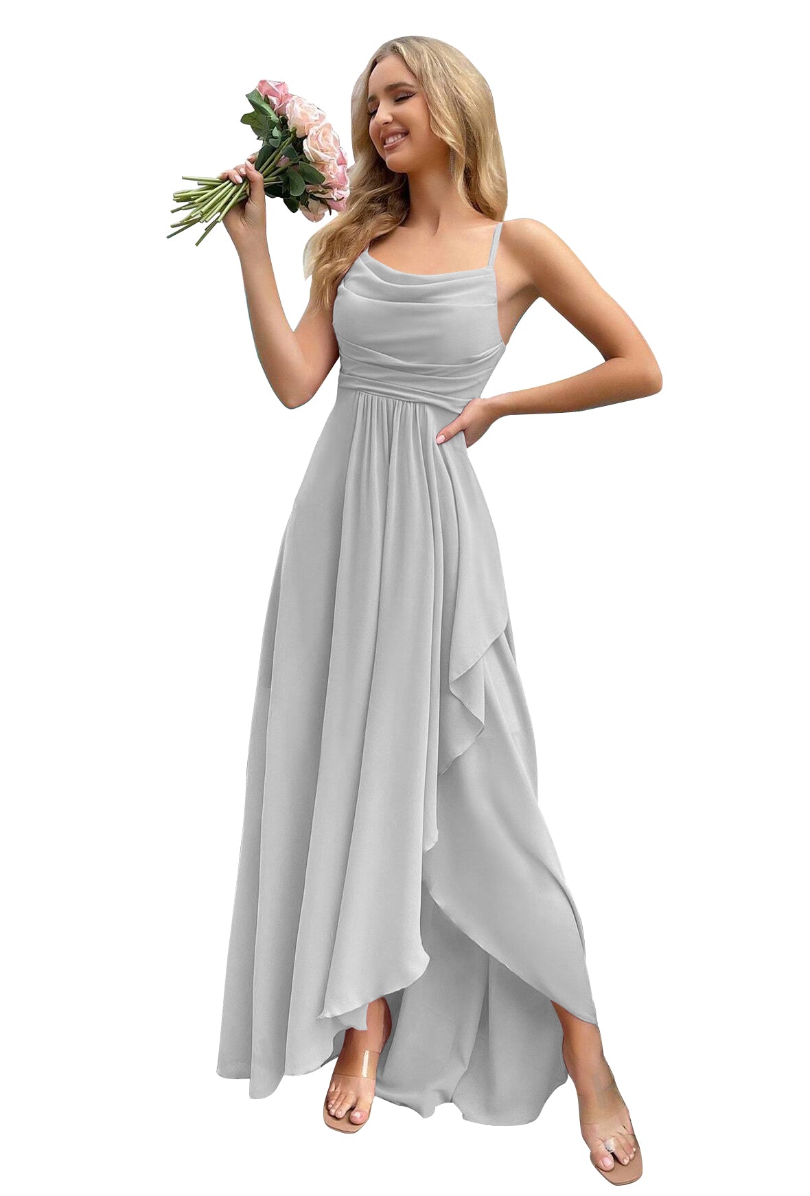 Women's Bridesmaid Dresses for Wedding Long Chiffon Formal Evening Prom Gown with Slit Side