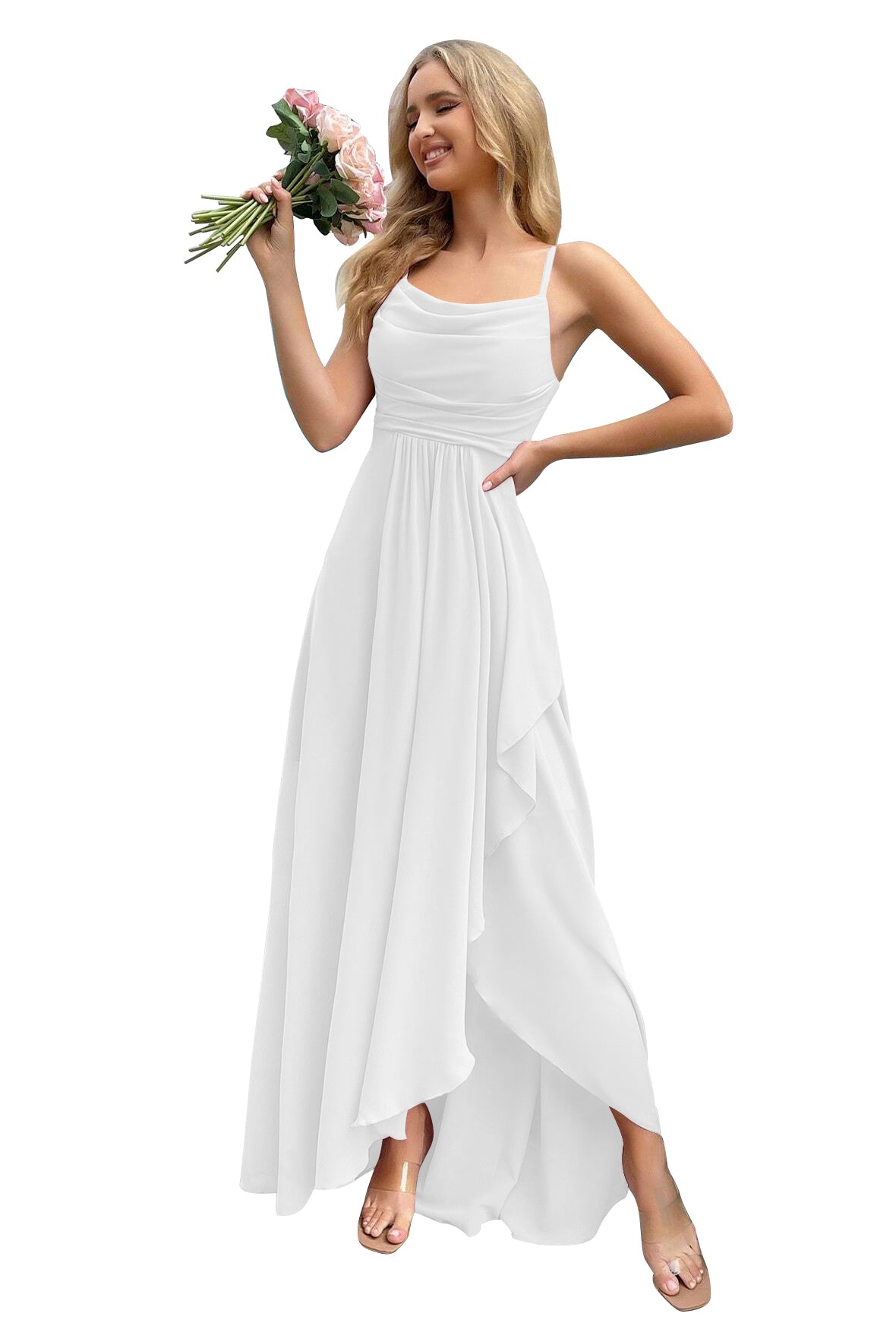 Women's Bridesmaid Dresses for Wedding Long Chiffon Formal Evening Prom Gown with Slit Side