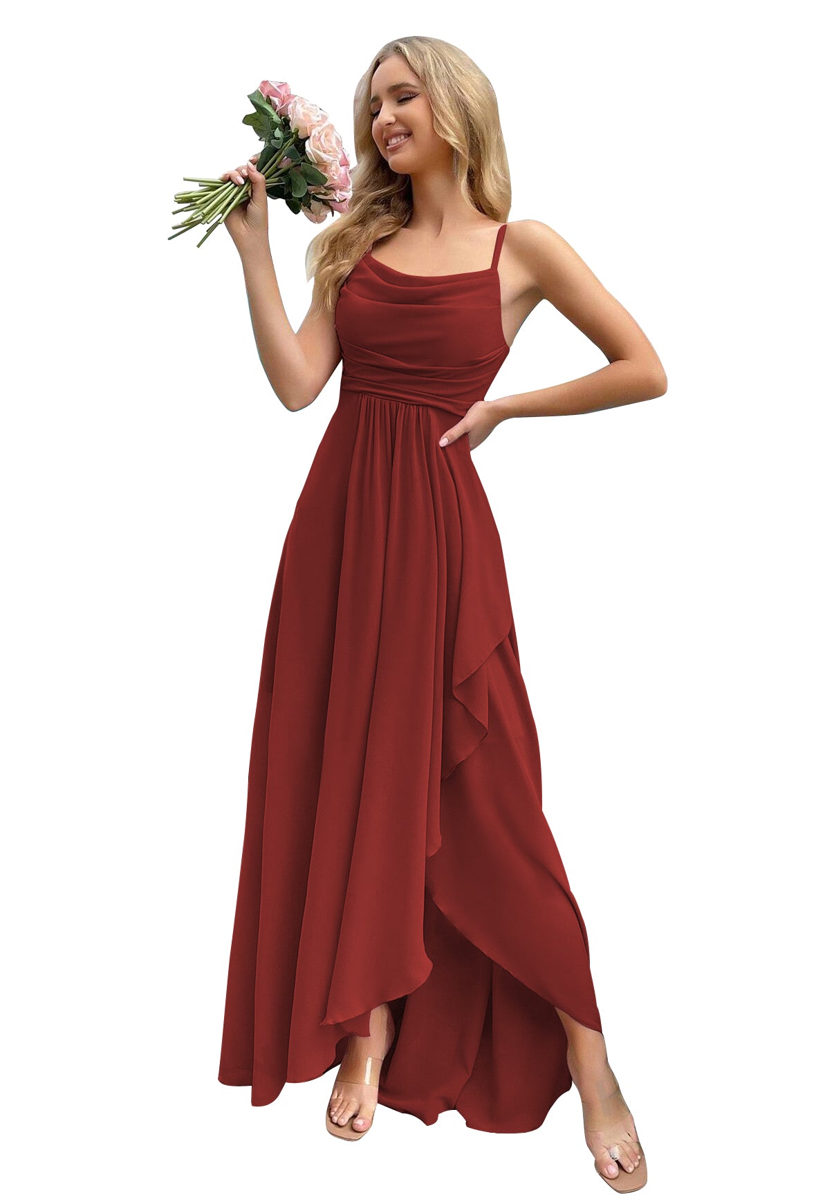 Women's Bridesmaid Dresses for Wedding Long Chiffon Formal Evening Prom Gown with Slit Side